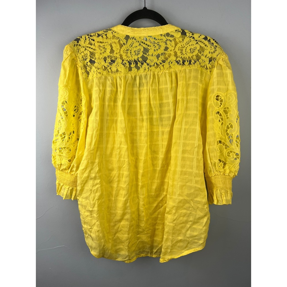 Sundance Garbo Yellow Eyelet Lace Blouse Top Size XL Spring Vibrant Bright Boho - Picture 8 of 8